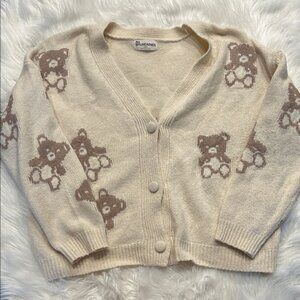 No Boundaries Cream and Brown Bear Cardigan